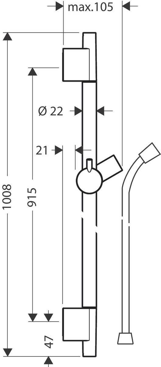 Hansgrohe Unica Душевая штанга S Puro 90 см со шлангом Шлифованный Никель, 28631820 - Изображение 9