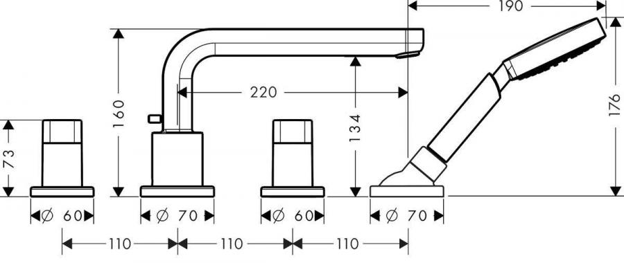 Hansgrohe Metris S Смеситель на край ванны на 4 отверстия излив 22 см хром 31447000 - Изображение 2
