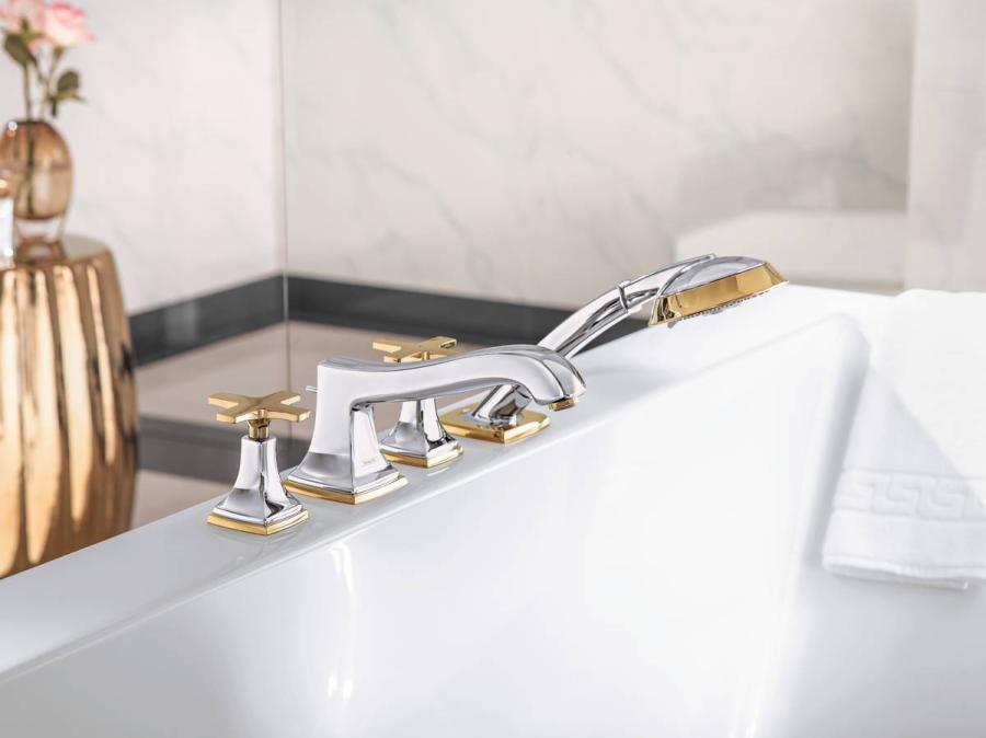 Hansgrohe Metropol Classic Смеситель на край ванны на 4 отверстия с крестовыми рукоятками Хром/Золото 31449090 - Изображение 4