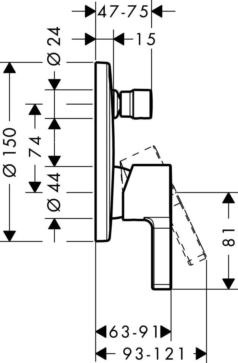Hansgrohe Metris S Смеситель для ванны однорычажный СМ со встроенной защитной комбинацией в соот. с EN1717 хром 31466000 - Изображение 2
