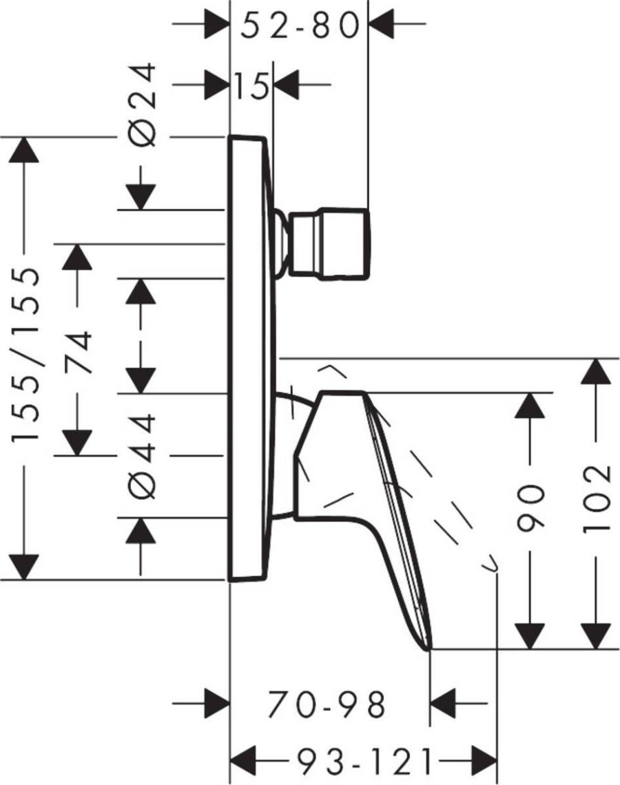 Hansgrohe Logis Смеситель для ванны однорычажный СМ со встроенной защитной комбинацией хром 71407000 - Изображение 3