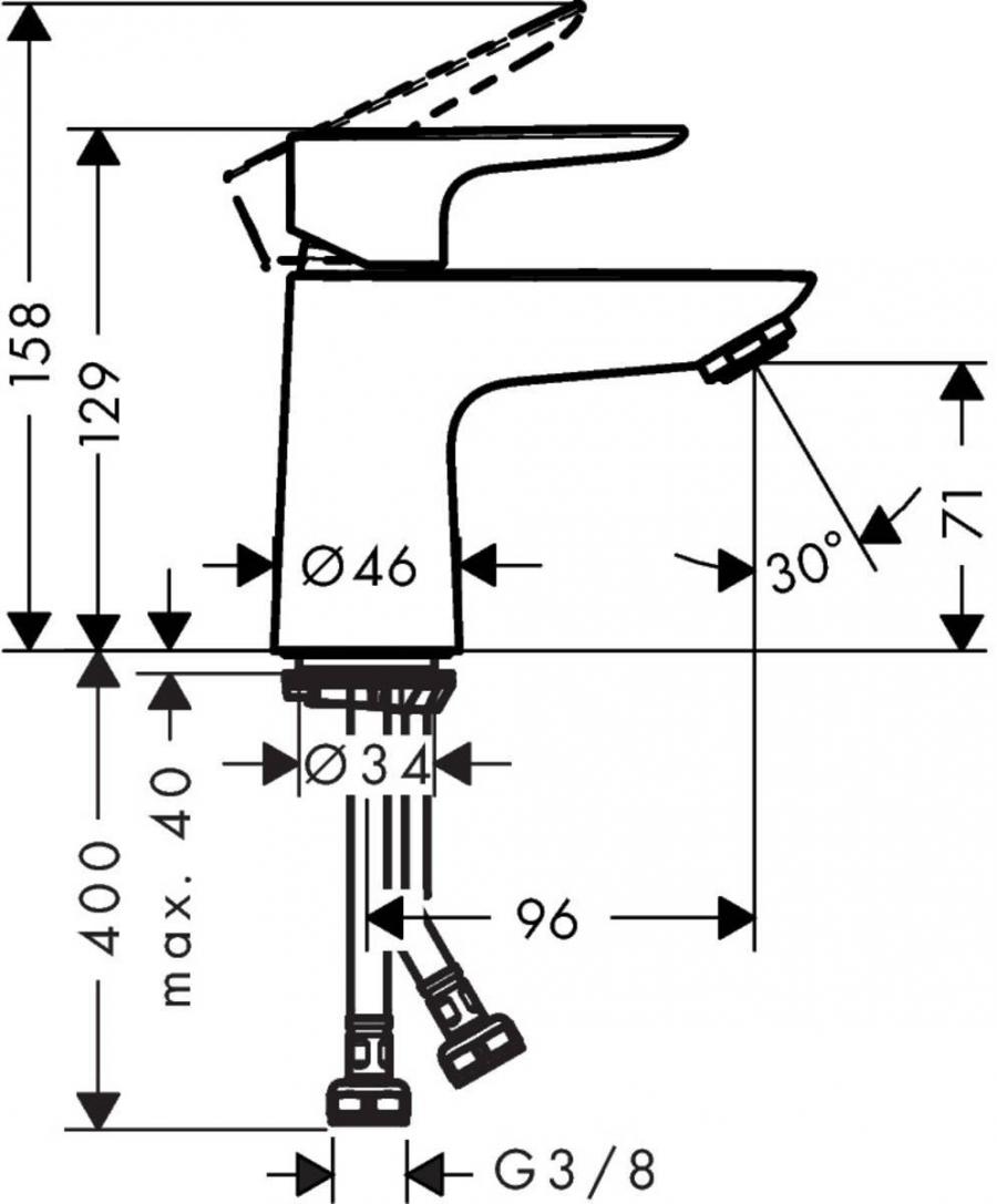 Hansgrohe Talis E Смеситель для раковины 80, однорычажный, со сливным клапаном push-open Хром, 71701000 - Изображение 2