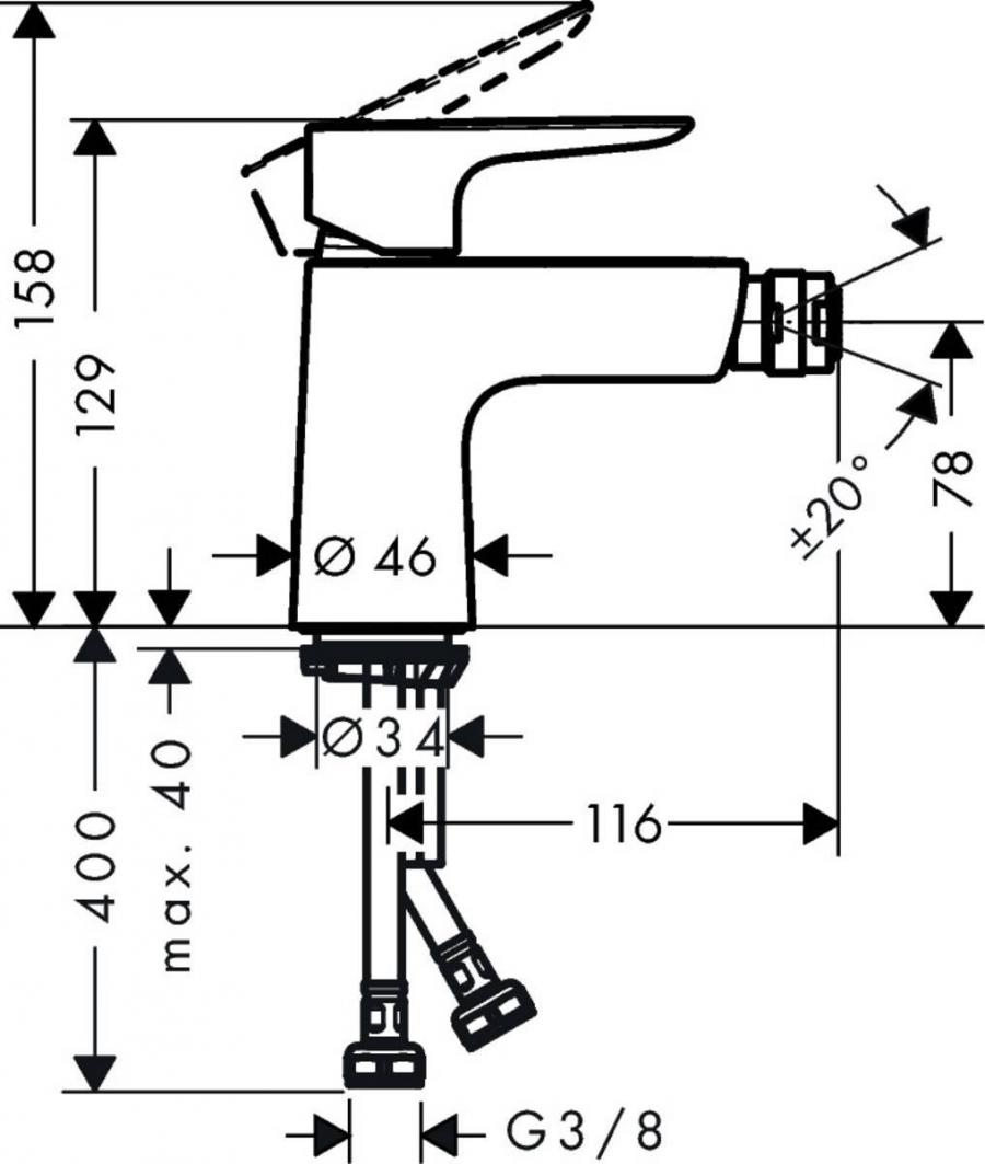 Hansgrohe Talis E Смеситель для биде однорычажный со сливным клапаном push-open хром 71721000 - Изображение 2