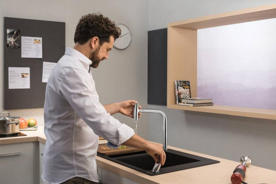 Hansgrohe Metris Select M71 Кухонный смеситель на 2 отверстия, однорычажный, 200, с вытяжным душем, 2jet, sBox Хром, 73818000 - Изображение 7