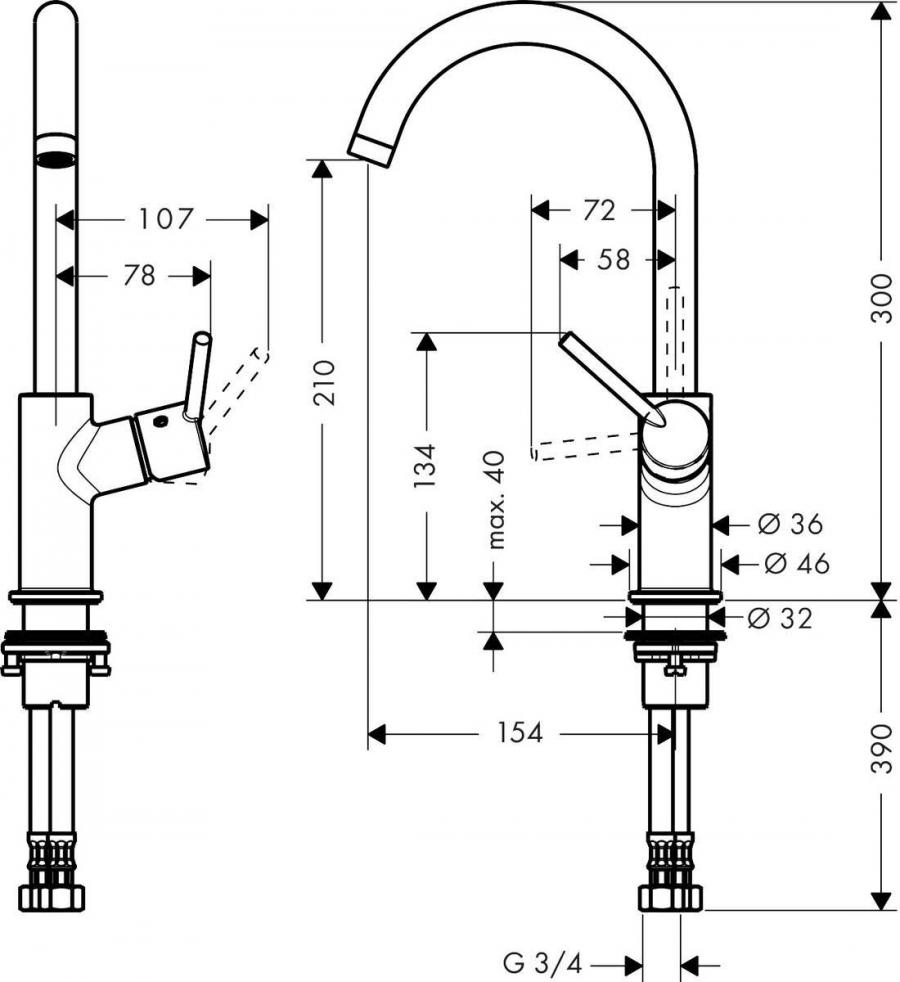 Hansgrohe Talis Смеситель для раковины однорычажный со сливным клапаном Push-Open поворотный излив 120° хром 32082000 - Изображение 5