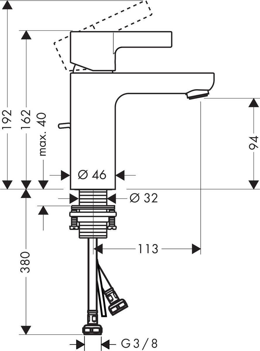 Hansgrohe Metris S Смеситель для раковины 100, однорычажный, со сливным гарнитуром Хром, 31060000 - Изображение 10