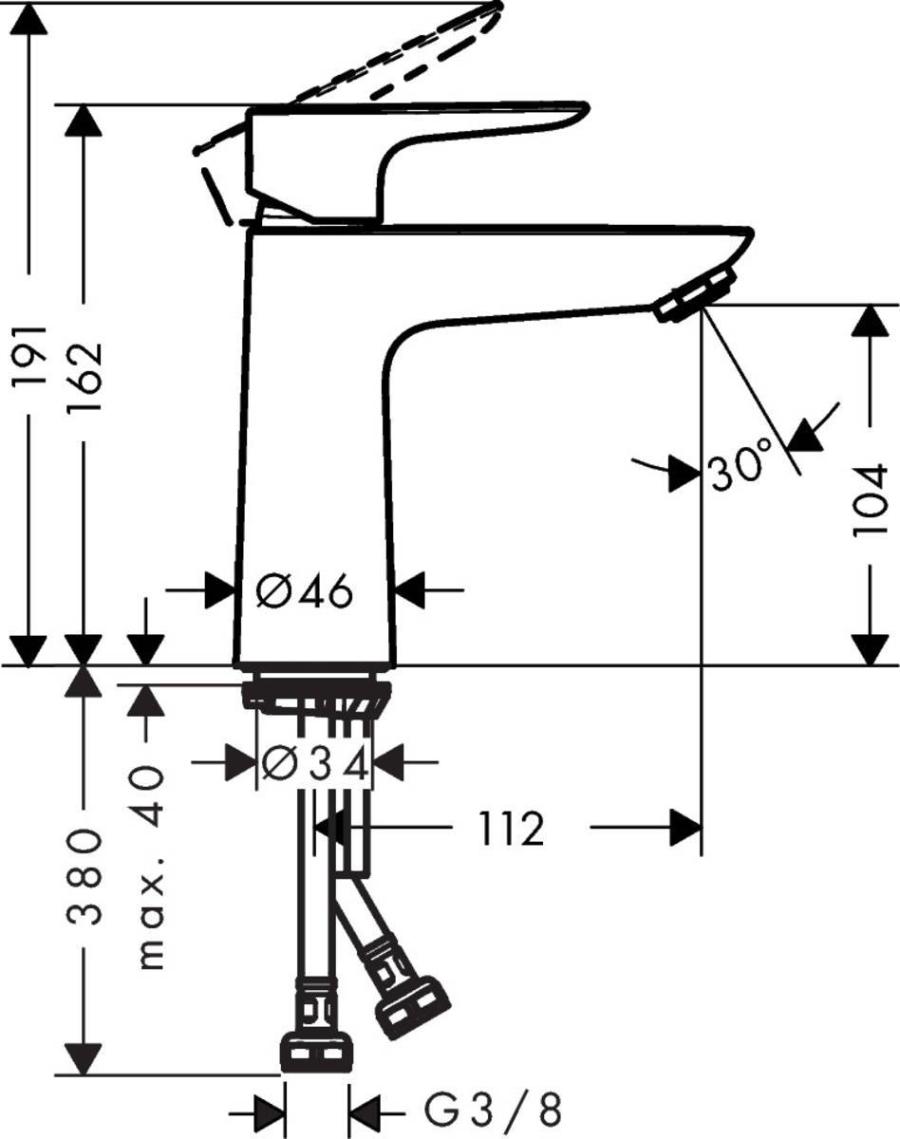 Hansgrohe Talis E Смеситель для раковины 110, однорычажный, со сливным клапаном push-open Хром, 71711000 - Изображение 4