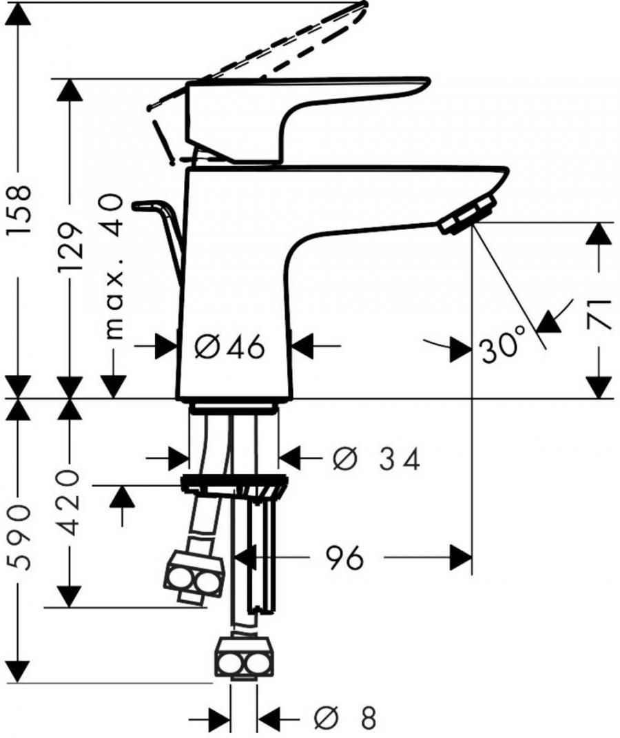 Hansgrohe Talis E Смеситель для раковины 80 однорычажный для водонагревателей открытого типа со сливным гарнитуром