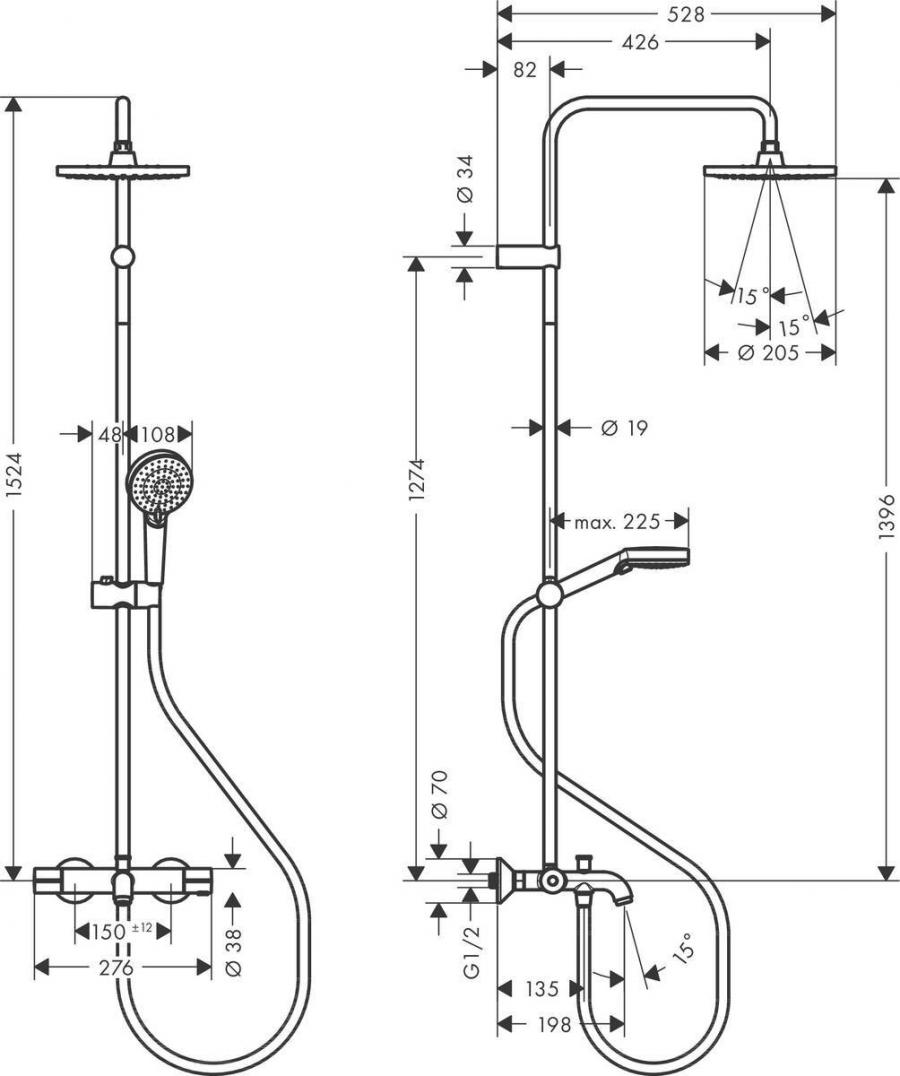Hansgrohe Vernis Blend Showerpipe 200 1jet с термостатом для ванны Хром, 26274000 - Изображение 11