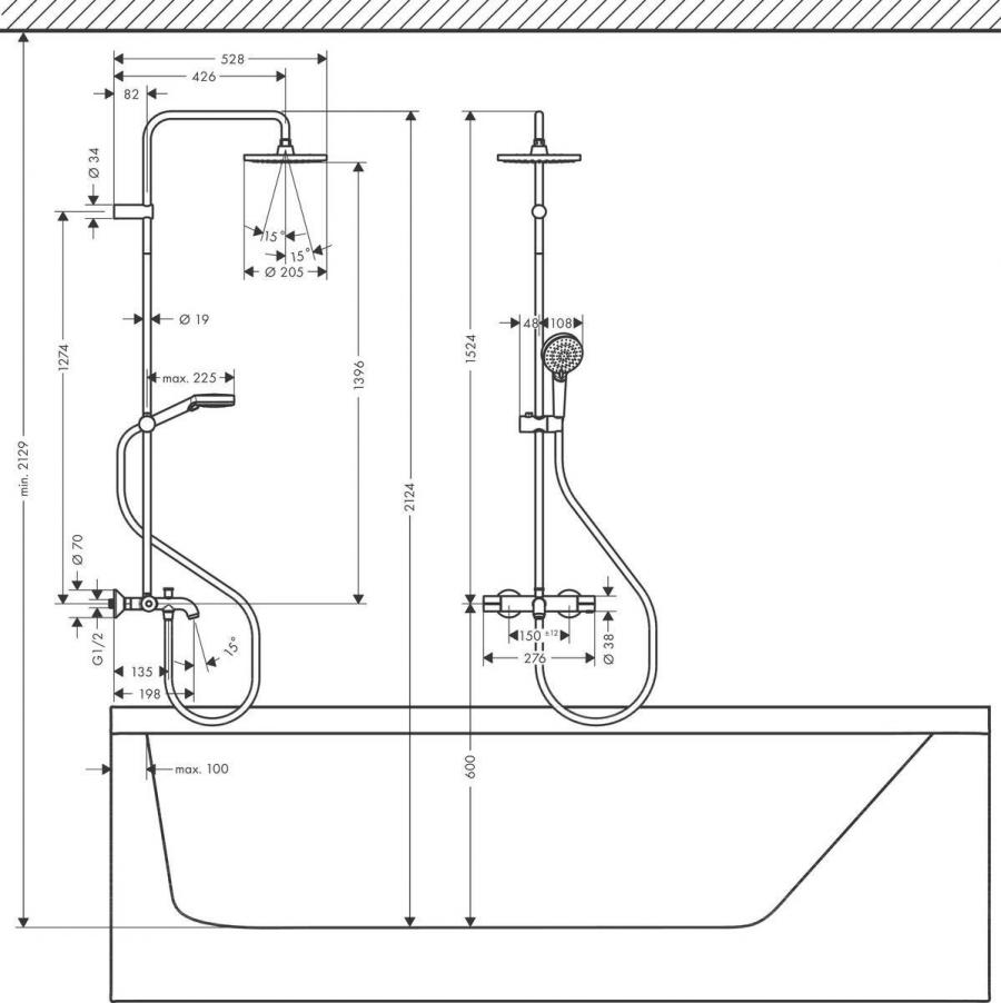 Hansgrohe Vernis Blend Showerpipe 200 1jet с термостатом для ванны Хром, 26274000 - Изображение 12