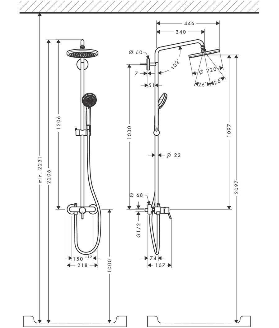 Hansgrohe Croma  220 Showerpipe душевая система