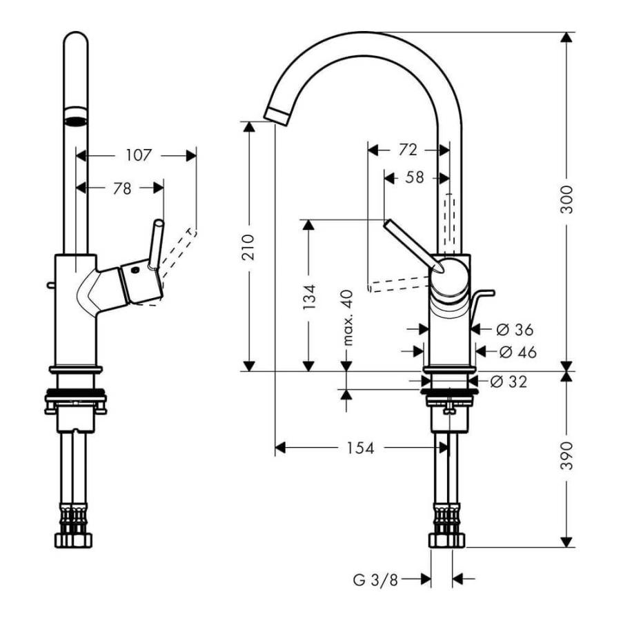 Hansgrohe Talis Однорычажный смеситель для раковины поворотный излив 120° со сливным гарнитуром изображение