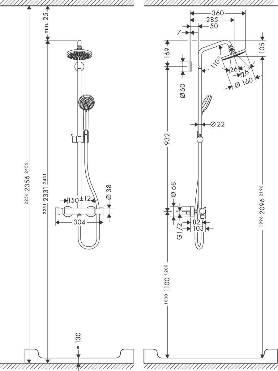 Hansgrohe Croma Showerpipe 160 душевая система Хром, 27135000 - Изображение 10