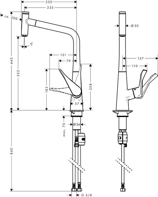 Hansgrohe Metris Select M71 Кухонный смеситель однорычажный 320 с вытяжным изливом 1jet сталь 14884800 - Изображение 11