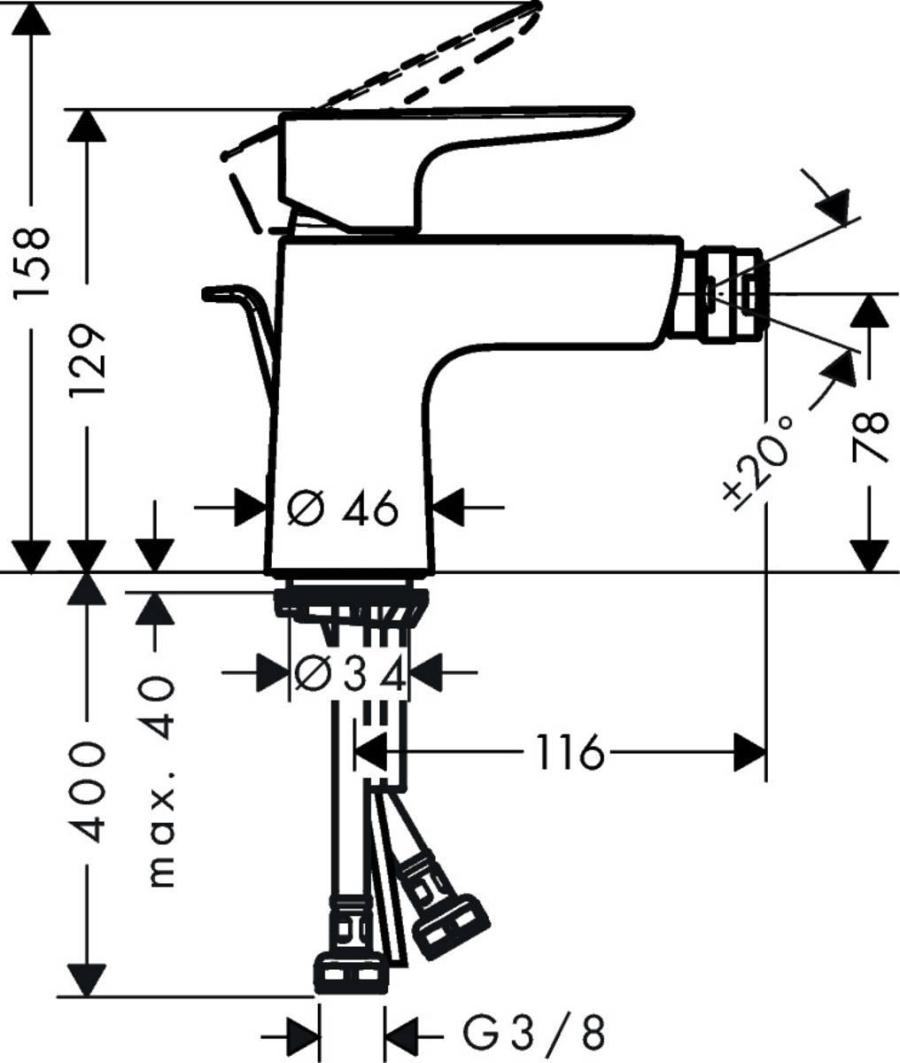 Hansgrohe Talis E Смеситель для биде однорычажный со сливным гарнитуром бронза 71720140 - Изображение 8
