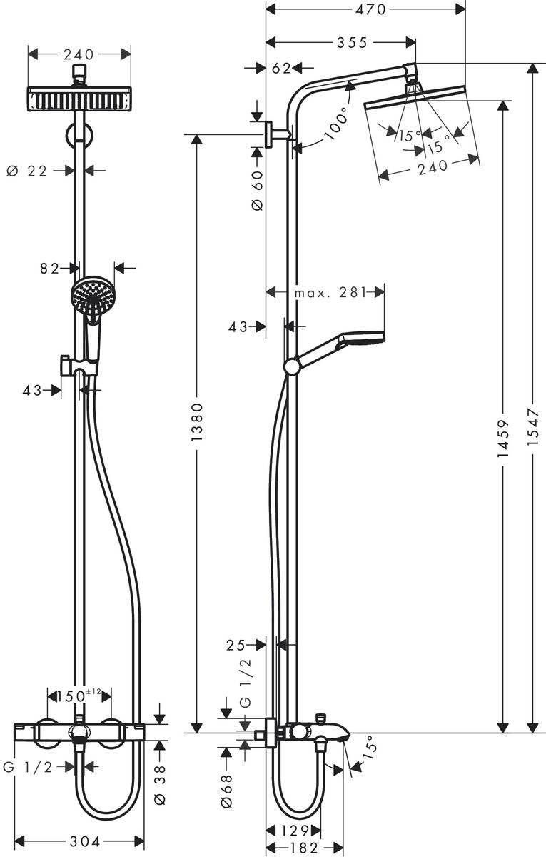 Hansgrohe Crometta E 240 1jet Showerpipe  душевая система Хром, 27298000 - Изображение 4