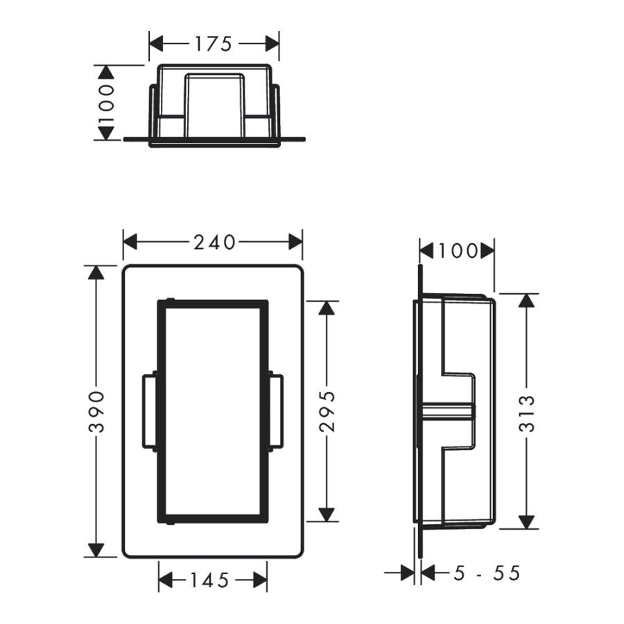 Hansgrohe XtraStoris Rock Настенный короб 300/150/100 с дверью для облицовки плиткой шлифованная сталь 56082800 - Изображение 3