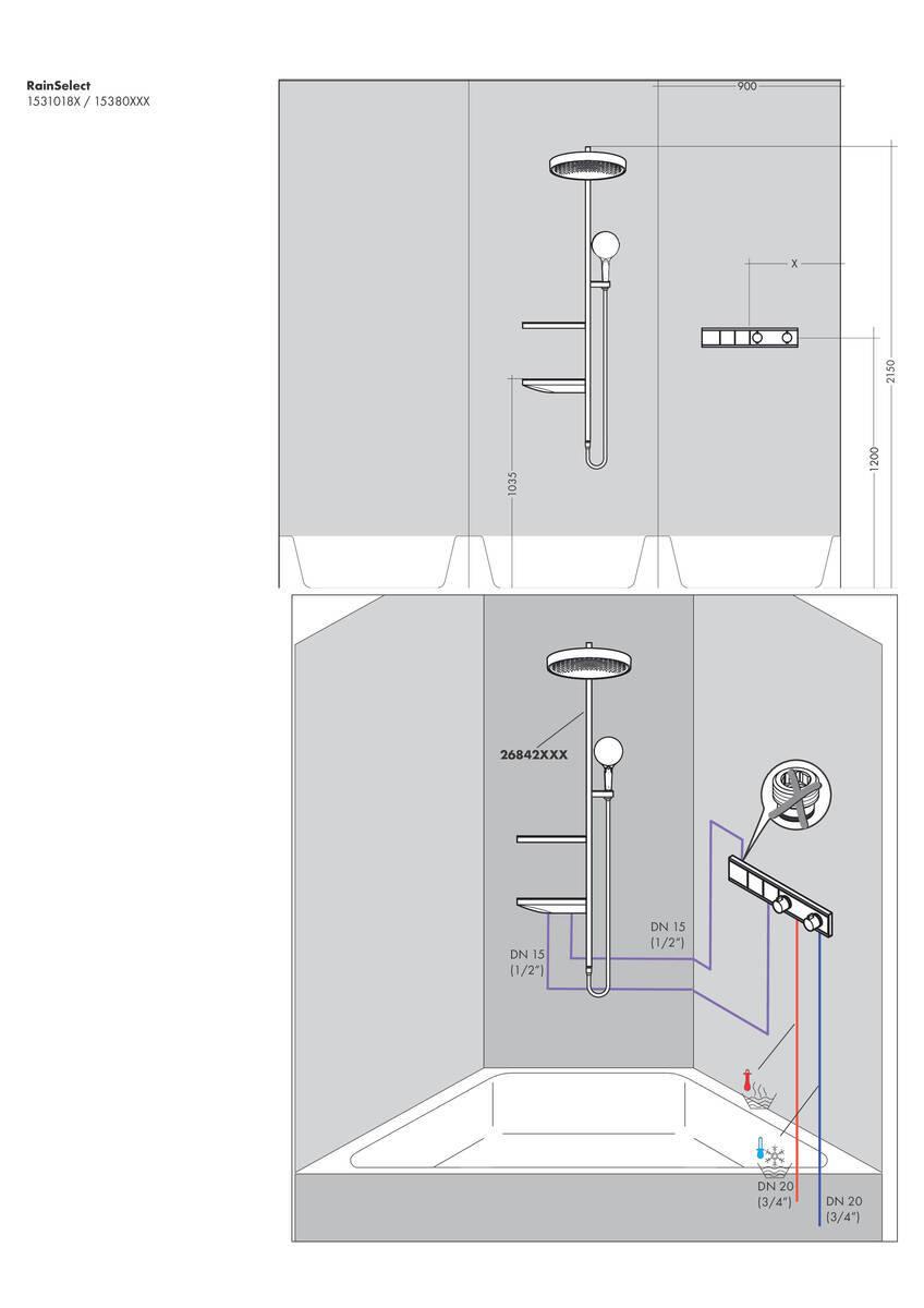 Hansgrohe RainSelect Термостат, скрытого монтажа, для 2 потребителей Хром, 15380000 - Изображение 11