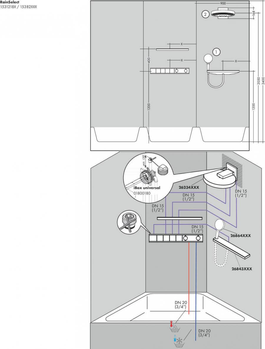 Hansgrohe RainSelect Термостат, скрытого монтажа, для 4 потребителей Хром, 15382000 - Изображение 10