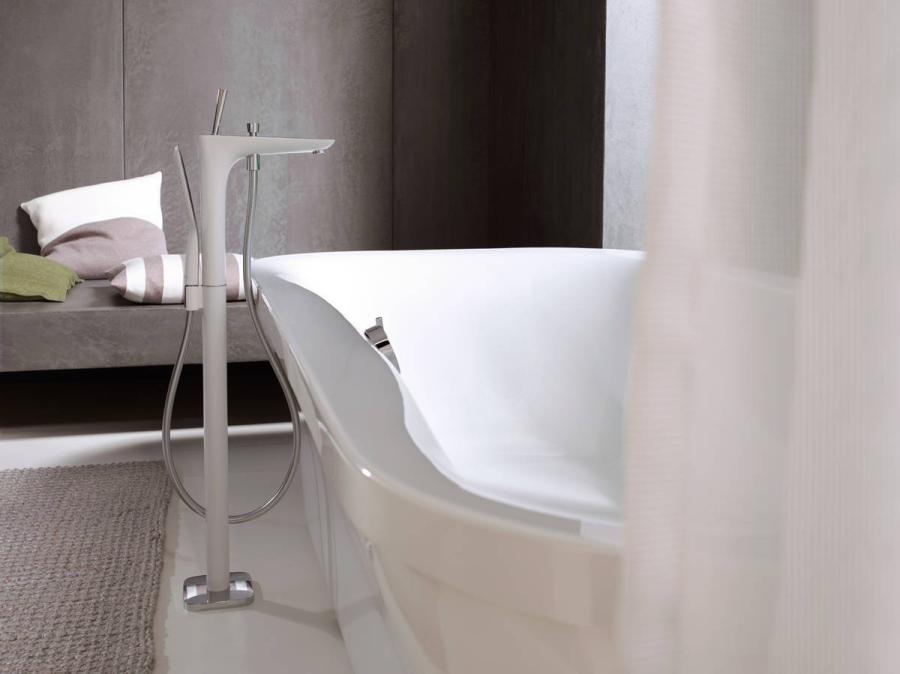 Hansgrohe PuraVida Смеситель для ванны однорычажный напольный 1/2 хром-белый матовый 15473400 - Изображение 6