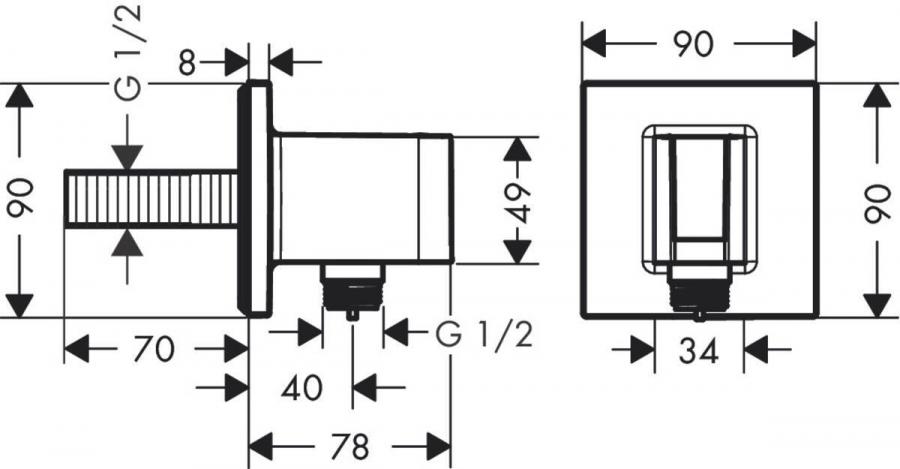 Hansgrohe FixFit Шланговое подсоединение Square с держателем Хром, 26486000 - Изображение 3