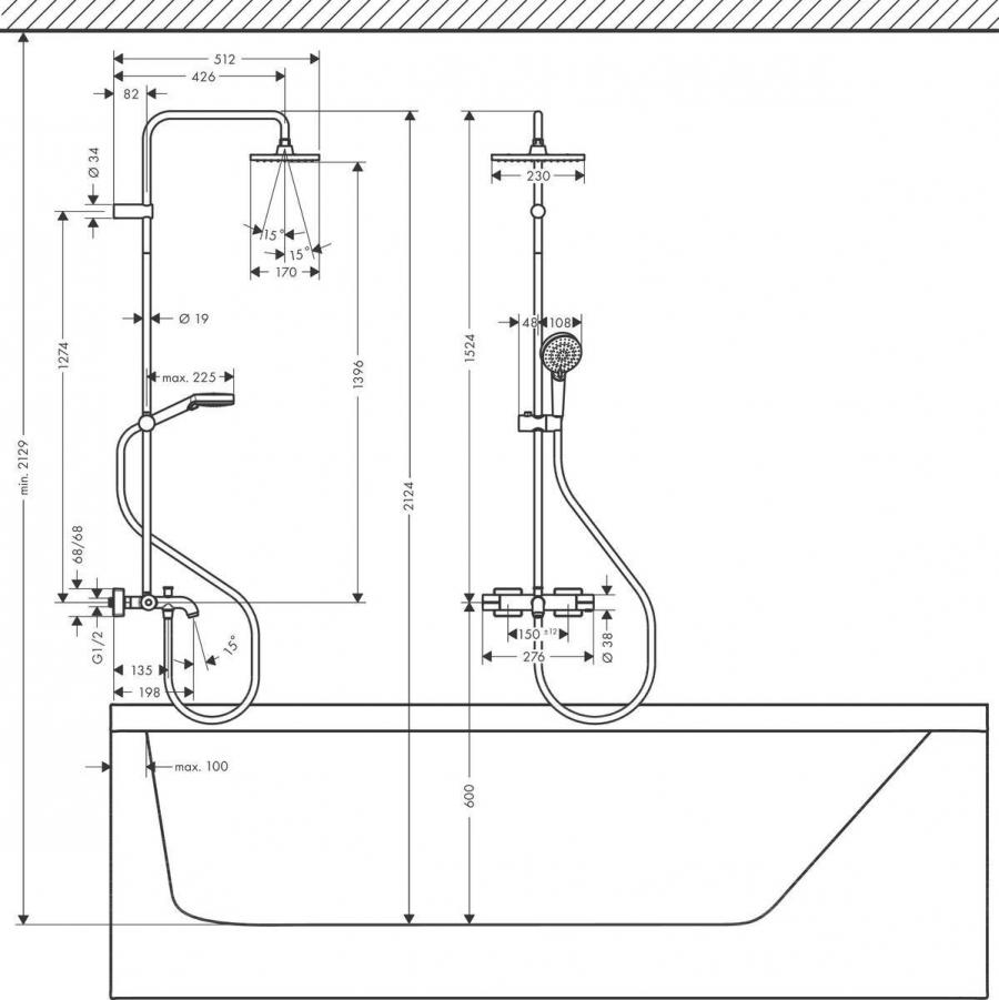 Hansgrohe Vernis Shape Showerpipe 230 1jet EcoSmart с термостатом для ванны Хром, 26098000 - Изображение 4