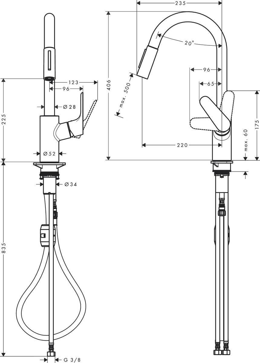 Hansgrohe Focus M41 Кухонный смеситель однорычажный 240 с вытяжным душем 2jet (повреждения упаковки) прайс