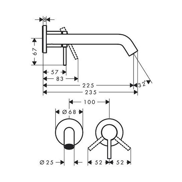 Купить Hansgrohe HG Tecturis S Смеситель для раковины, однорычажный, настенный, с изливом 22,5 см