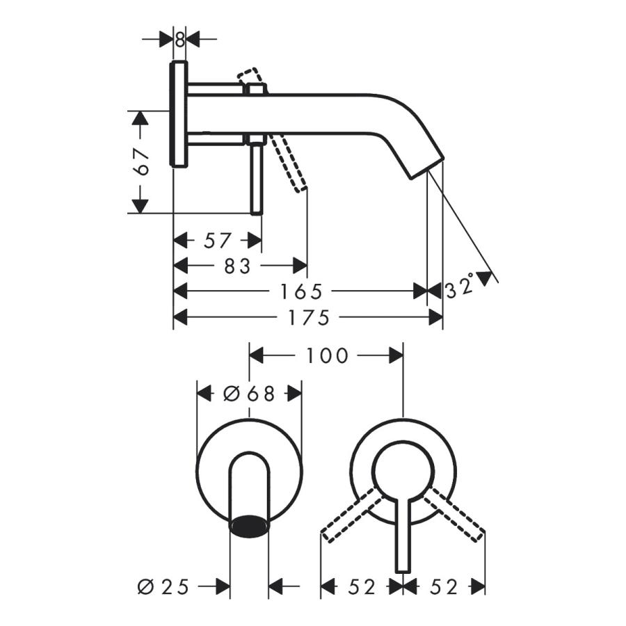 Hansgrohe Tecturis S Смеситель для раковины однорычажный для скрытого монтажа настенный с изливом 16,5 см