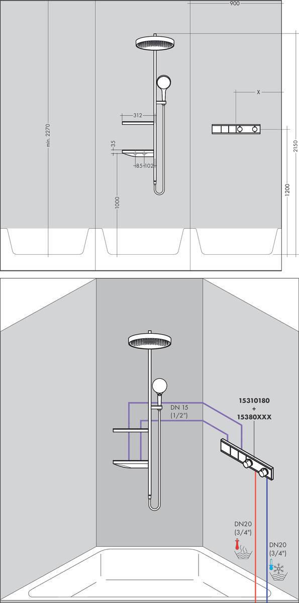 Hansgrohe Rainfinity Showerpipe 360 Душевой набор скрытого монтажа белый матовый 26842700 - Изображение 17