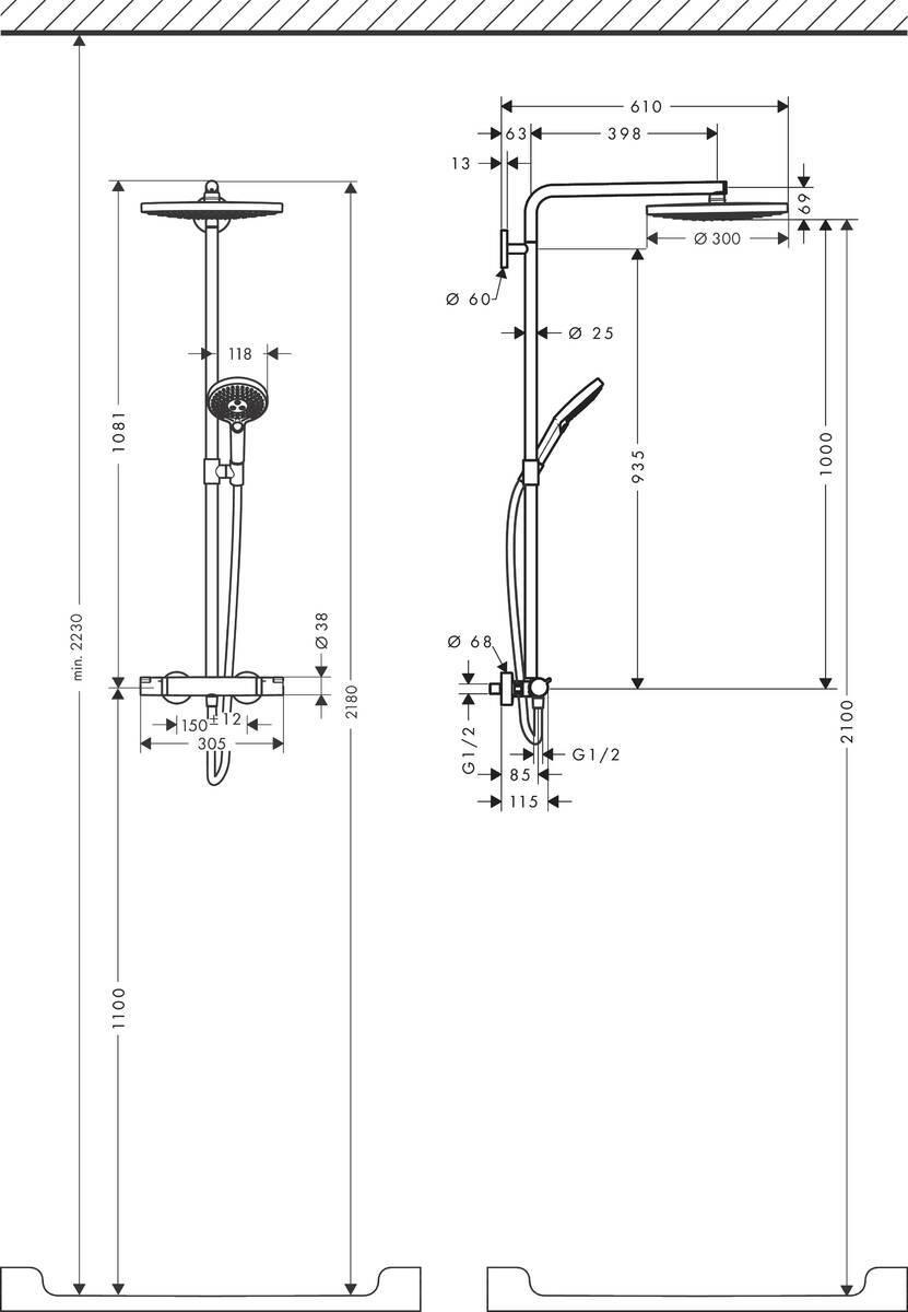 Hansgrohe Raindance Select S Showerpipe 300 2jet Душевой набор с термостатом хром-белый матовый 27133400 - Изображение 10