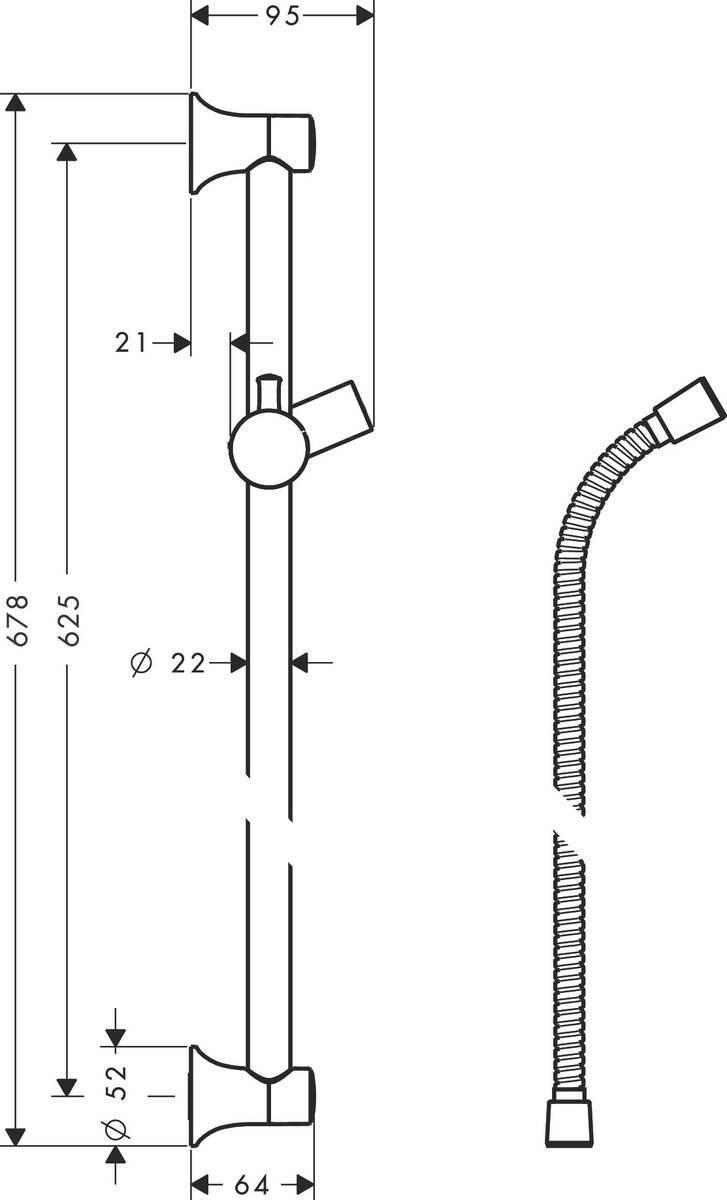 Hansgrohe Unica Душевая штанга Classic 65 см со шлангом Хром, 27617000 - Изображение 2