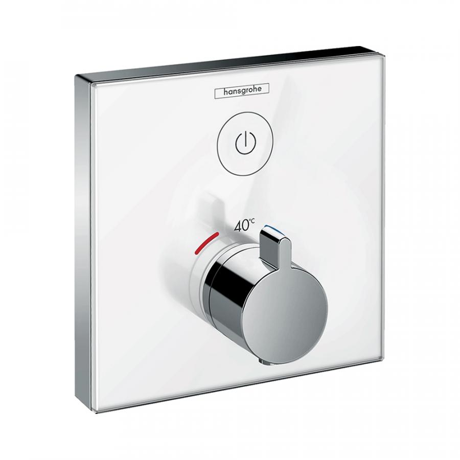 Hansgrohe ShowerSelect Glass Термостат ShowerSelect для одного потребителя, стеклянный, СМ Белый/Хром, 15737400 - Изображение 1