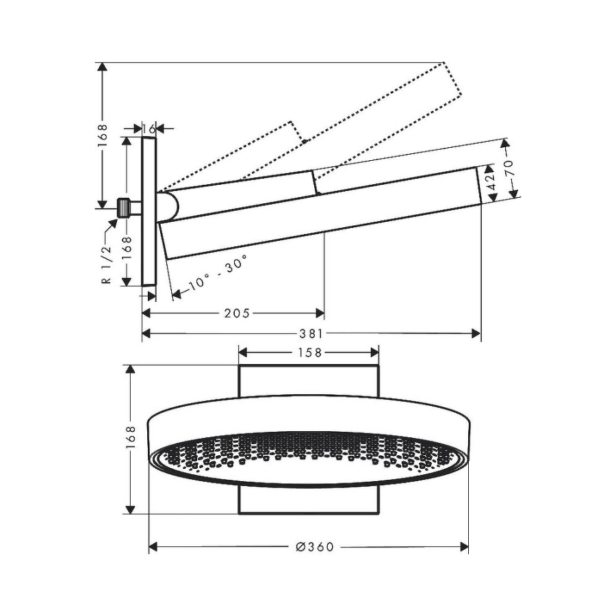 Hansgrohe Rainfinity Верхний душ 360 1jet с настенным креплением бронза  26230140