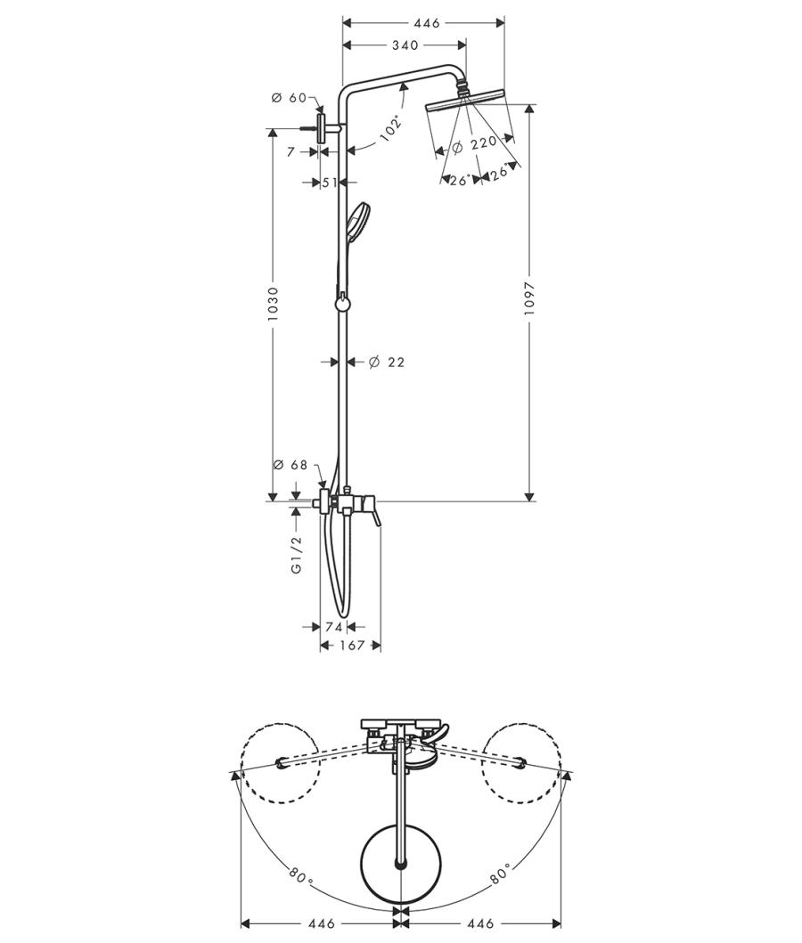 Hansgrohe Croma 220 Showerpipe душевая система хром 27222000