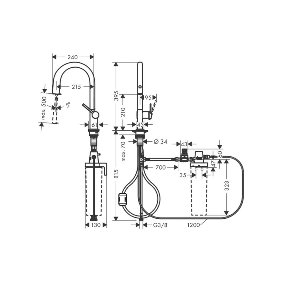 Hansgrohe Aqittura M91 FilterSystem 210 Смеситель для кухни с подключением  к фильтру питьевой воды и вытяжным изливом 1 Jet хром 76803000