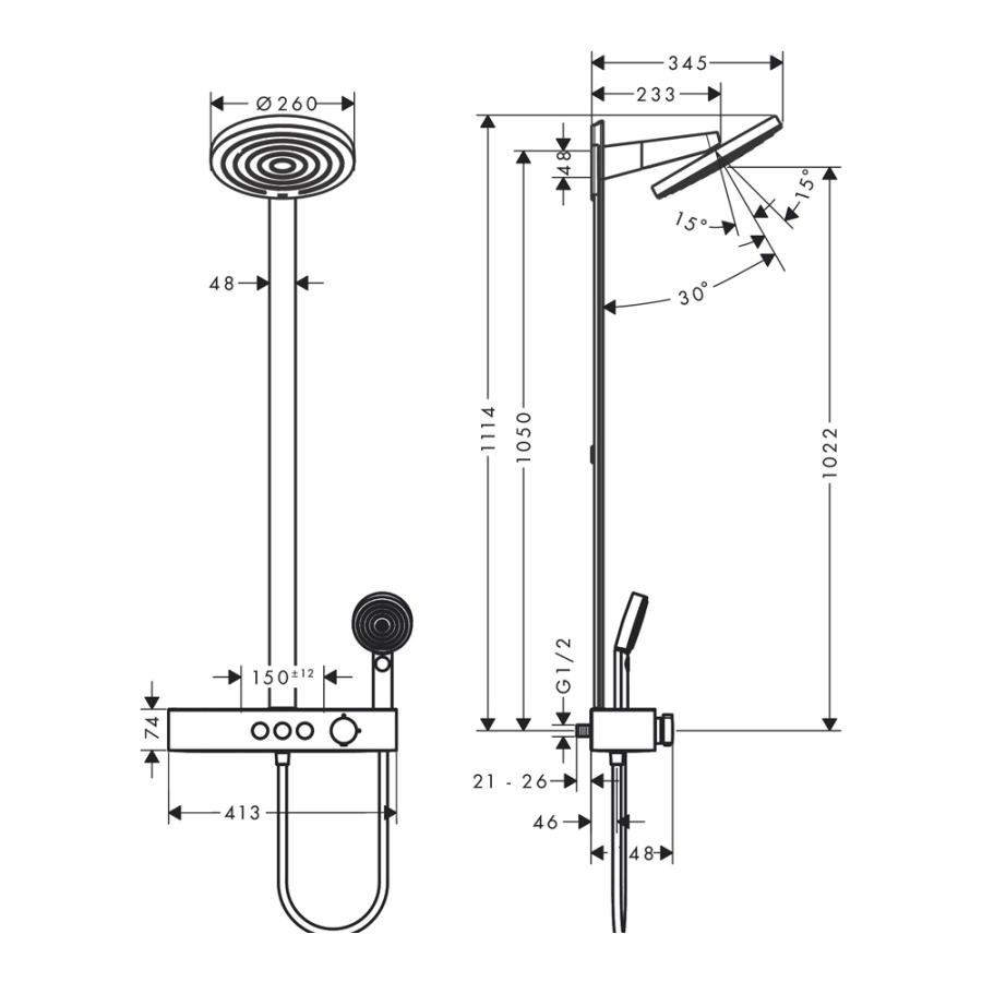 Hansgrohe Pulsify S Showerpipe Душевая система 260 2jet с термостатом  ShowerTablet Select 400 хром 24240000