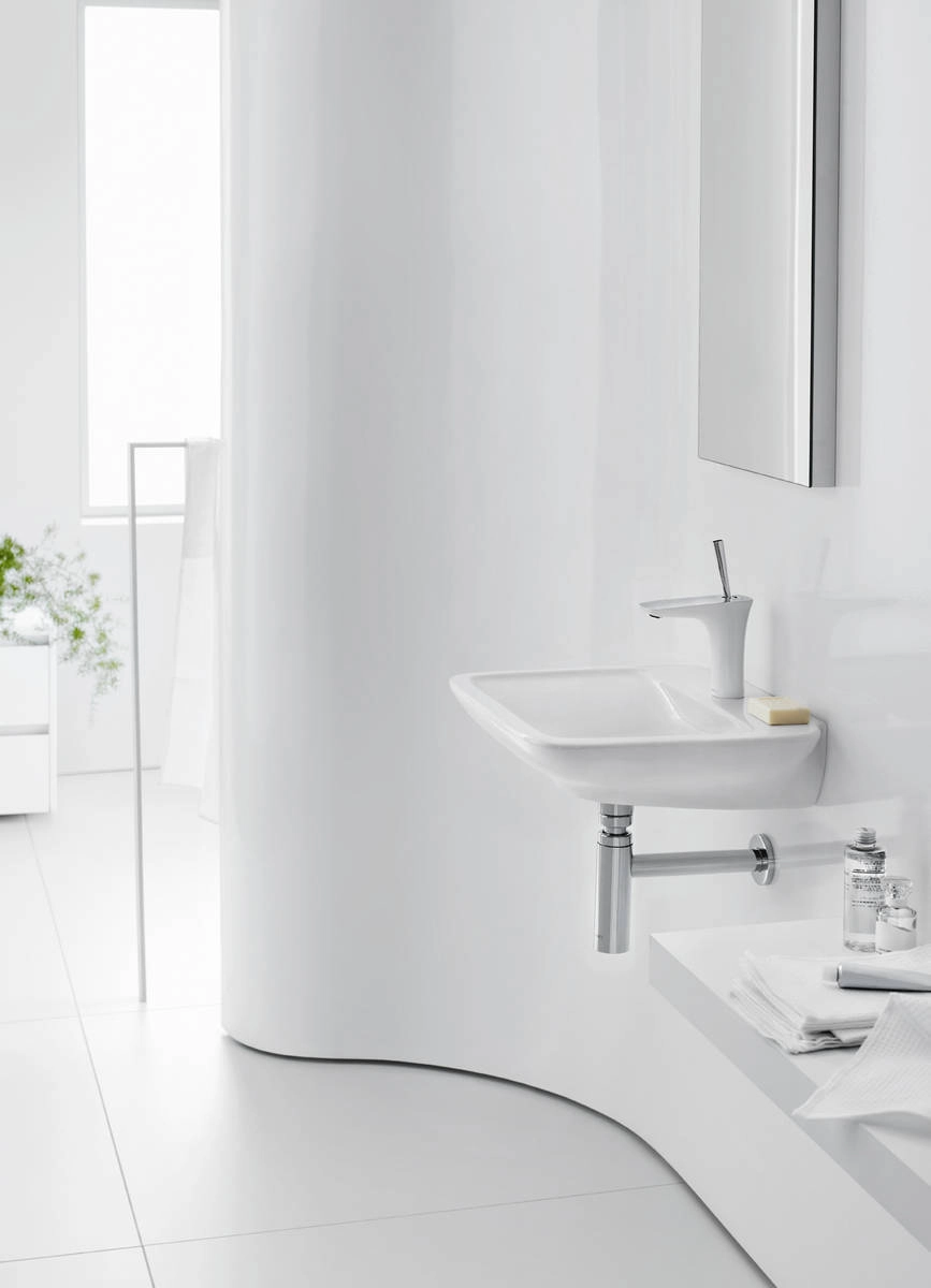 Hansgrohe PuraVida Смеситель для раковины 110 однорычажный со сливным  клапаном Push-Open хром-белый матовый 15070400