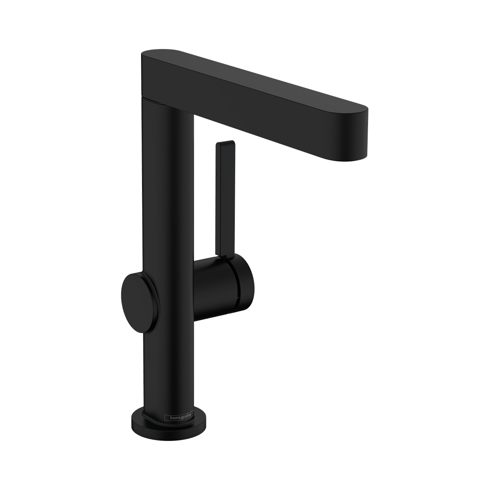 Hansgrohe Finoris Смеситель для раковины однорычажный 230 с поворотным изливом со сливным клапаном Push-Open, черный матовый