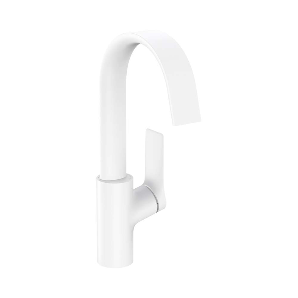 Hansgrohe Vivenis Смеситель для раковины однорычажный 210 с поворотным изливом со сливным гарнитуром, белый матовый
