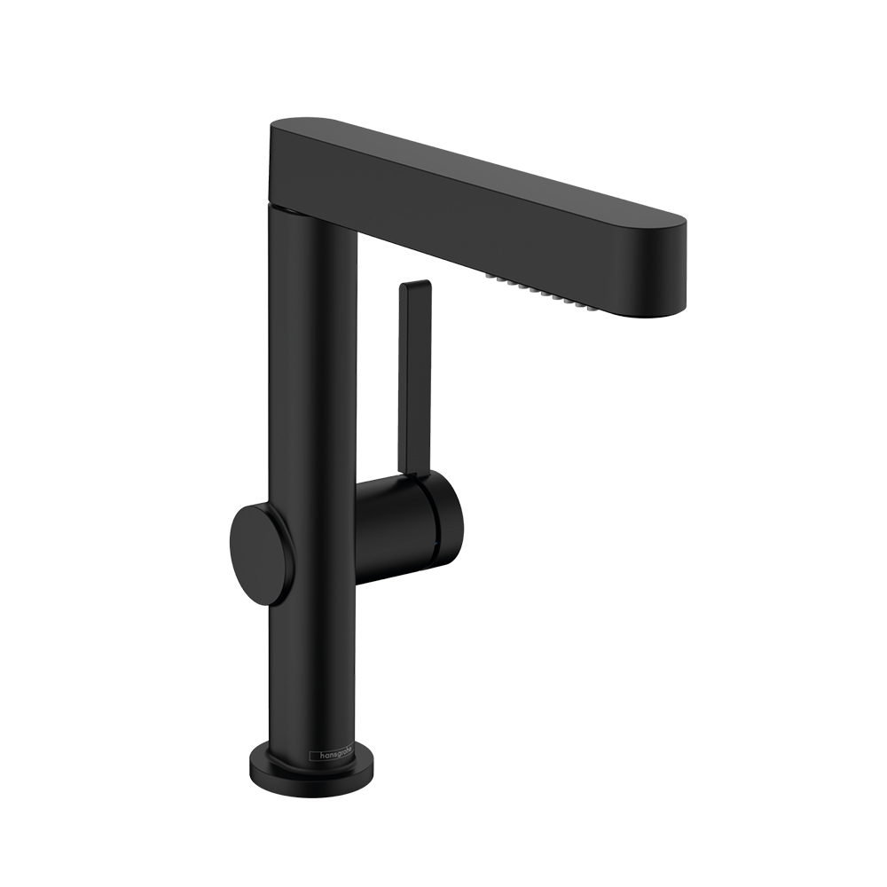 Hansgrohe Finoris Смеситель для раковины однорычажный 230 с вытяжным душем 2jet со сливным клапаном Push-Open, черный матовый