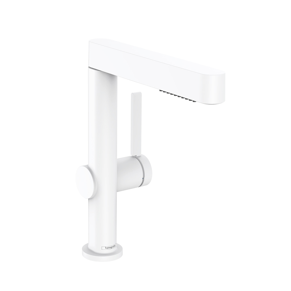 Hansgrohe Finoris Смеситель для раковины однорычажный 230 с вытяжным душем 2jet со сливным клапаном Push-Open, белый матовый