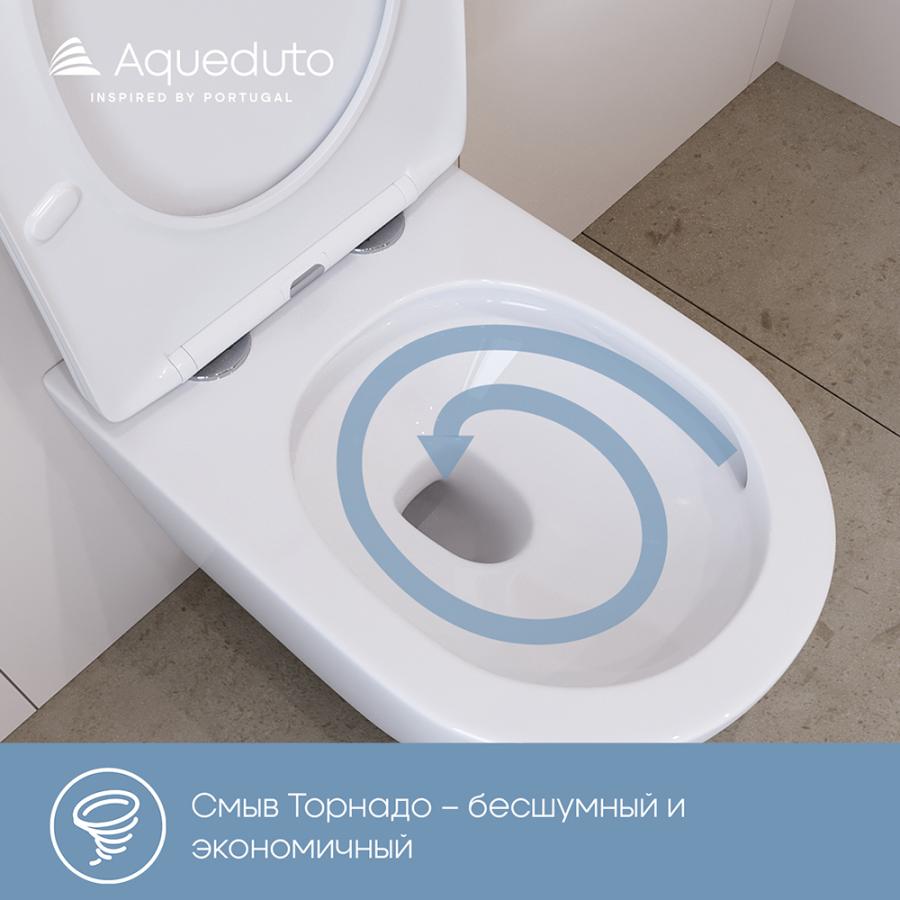 AQUEDUTO OVO Унитаз подвесной 525x360 безободковый Tornado с сиденьем с микролифтом