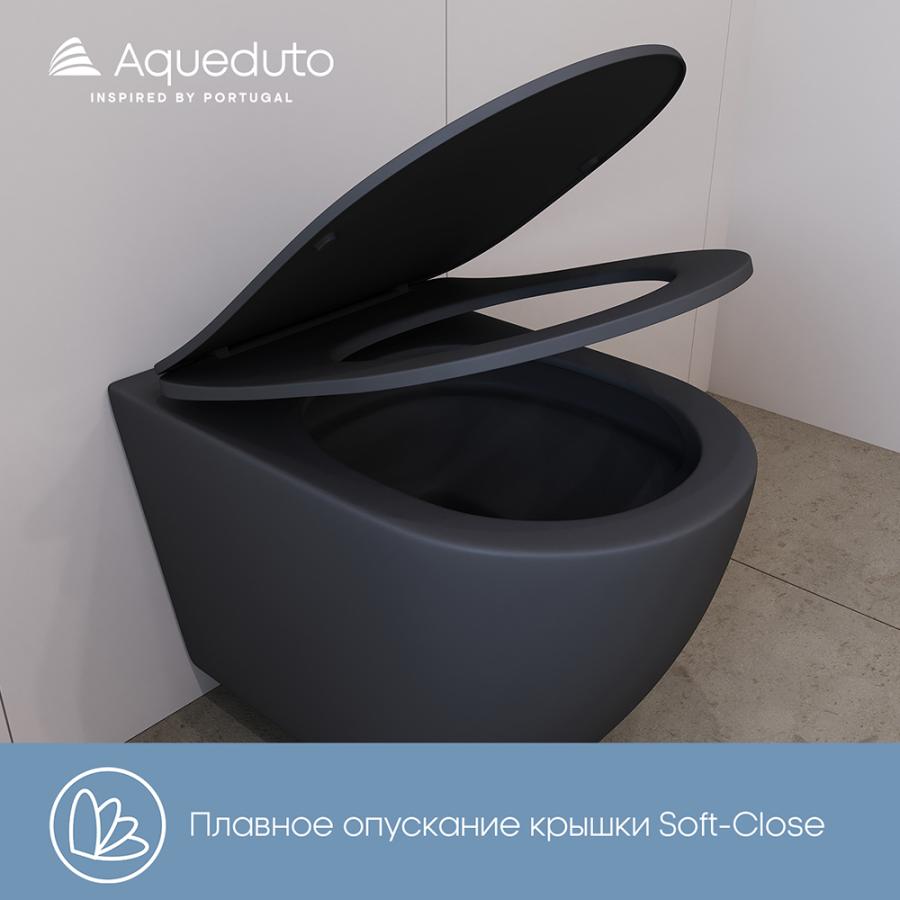 AQUEDUTO OVO Унитаз подвесной 525x360 безободковый Tornado с сиденьем с микролифтом изображение