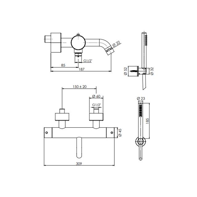REMER Термостатический смеситель для ванны с душевым набором Хром  SSXT02  - Изображение 2