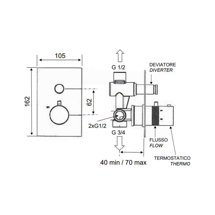 REMER Встраиваемый термостат для душа с переключателем на 2 потребителя Хром  SSXT09Q  - Изображение 2