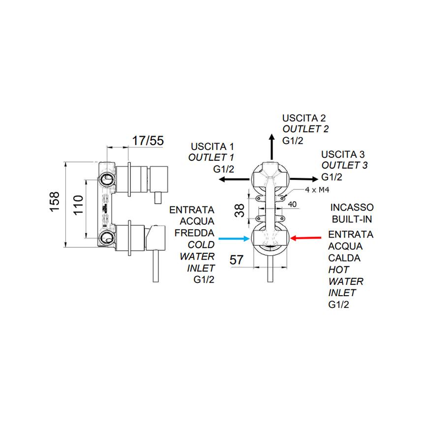 REMER Однорычажный смеситель для душа с переключателем на 3 потребителя Хром  SSX93P  - Изображение 2