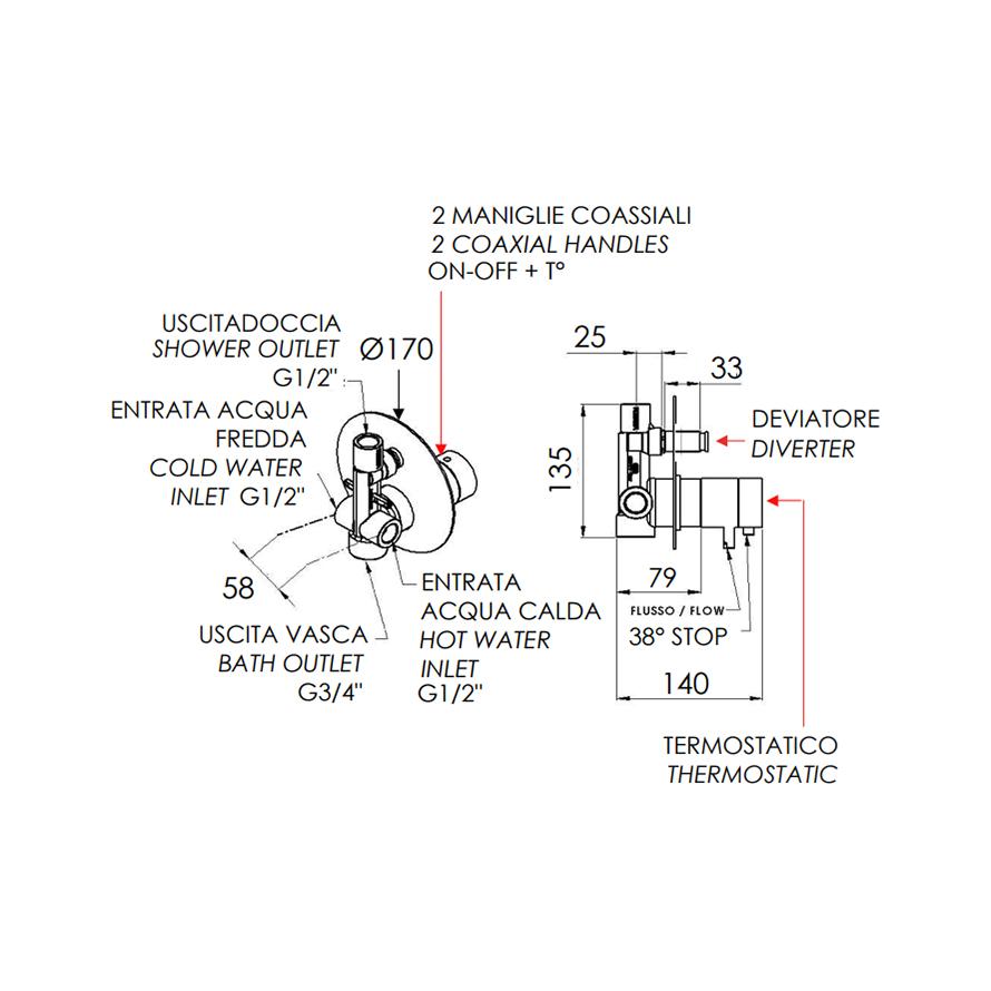 REMER Термостат для ванны/душа с переключателем на 2 потребителя Хром  NT09  - Изображение 2