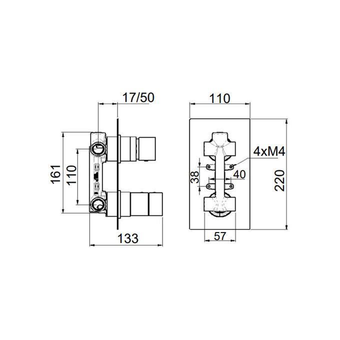 REMER Встраиваемый термостат для душа с переключателем на 2 потребителя Хром  QT92  - Изображение 2