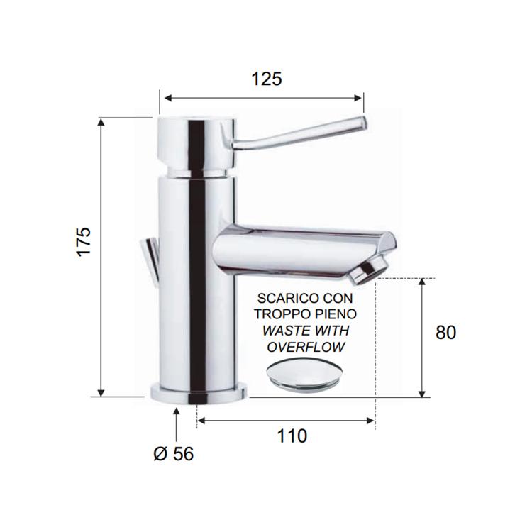 REMER Minimal Однорычажный смеситель для раковины с донным клапаном хром  N10  - Изображение 2